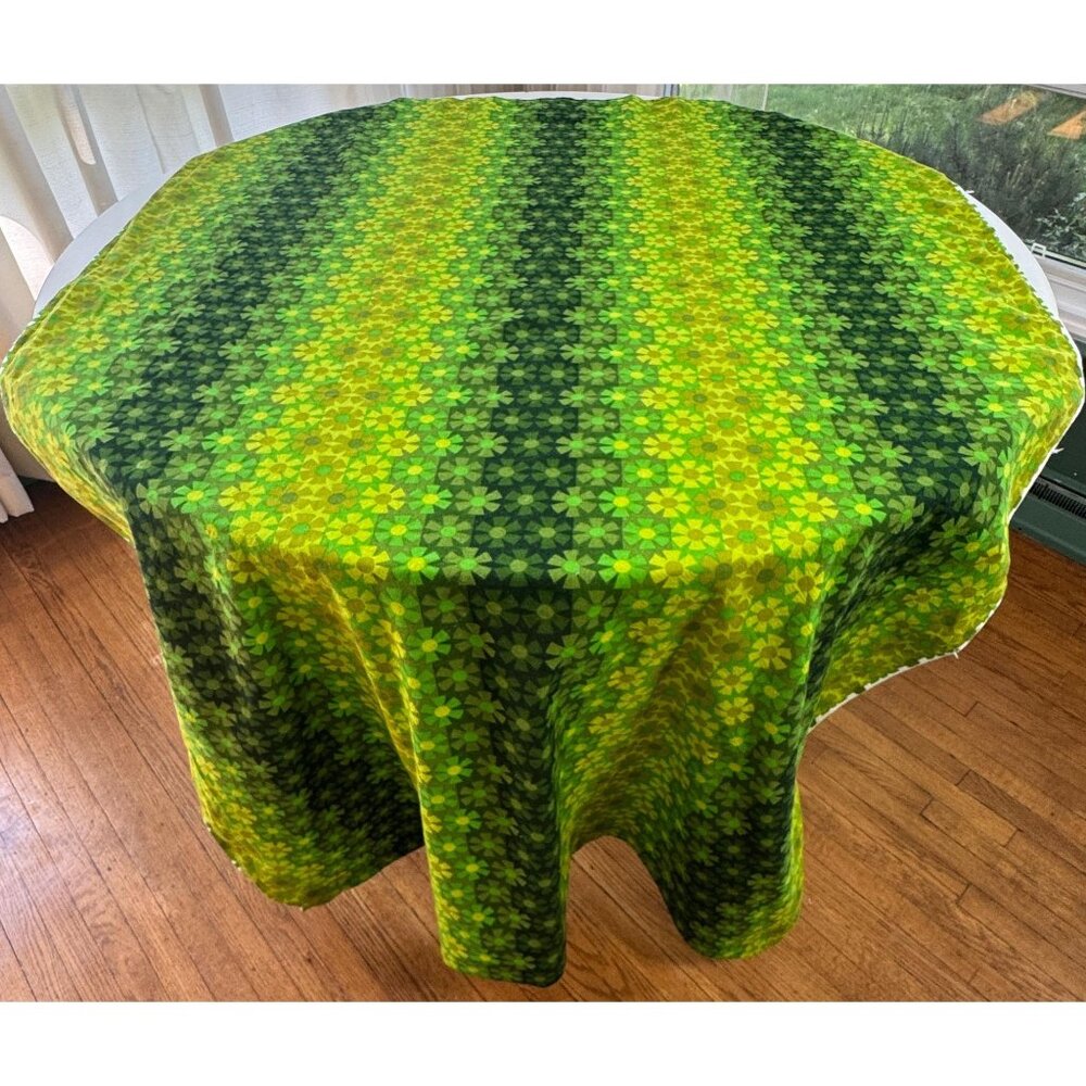 Vintage 70s curtains, green, avocado, lime ombre floral pattern, pleated, pair